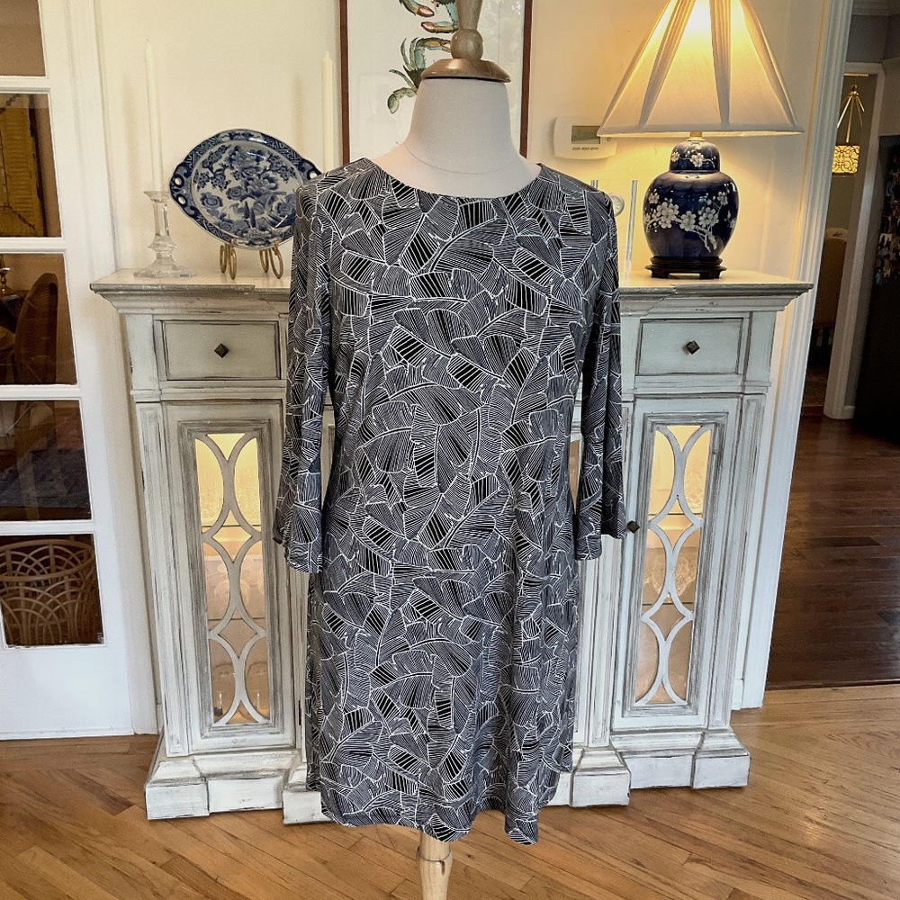 Tommy Hilfiger Black & White 3/4  Sleeve Sz 16 Knee Length Dress